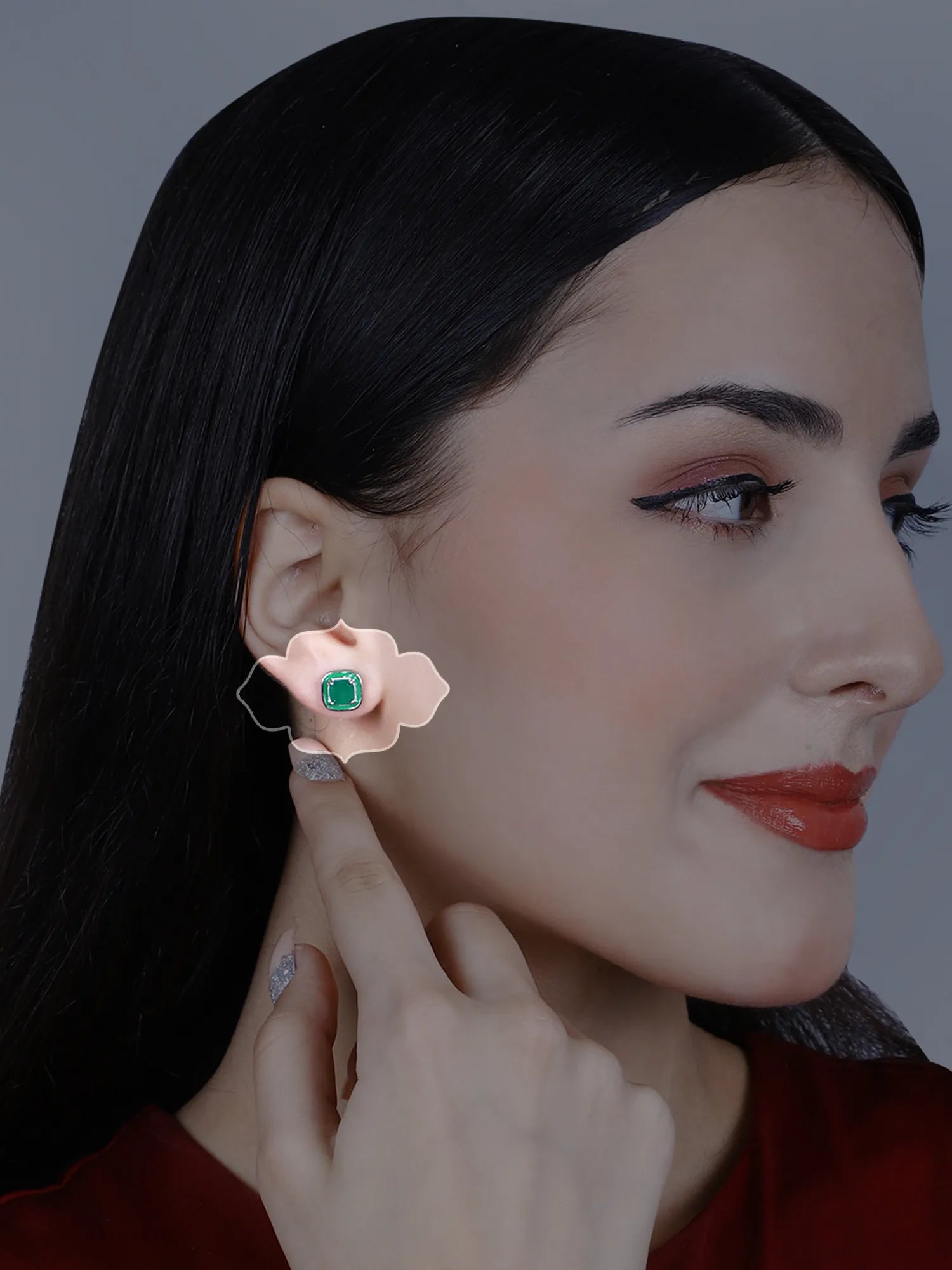 Sylvexia Emerald Green Square Stud Earrings
