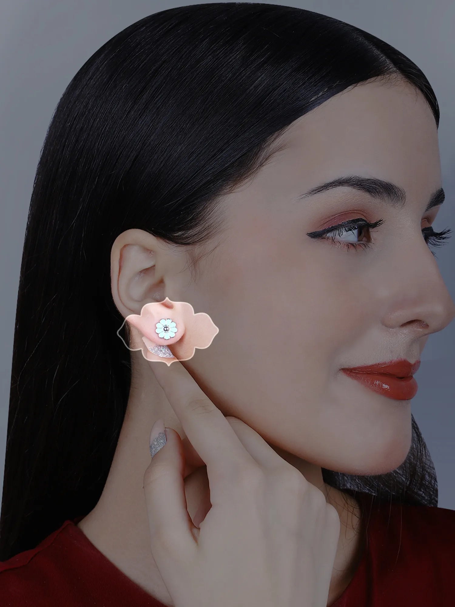 Sylvexia Silver Blue Daisy Stud Earrings