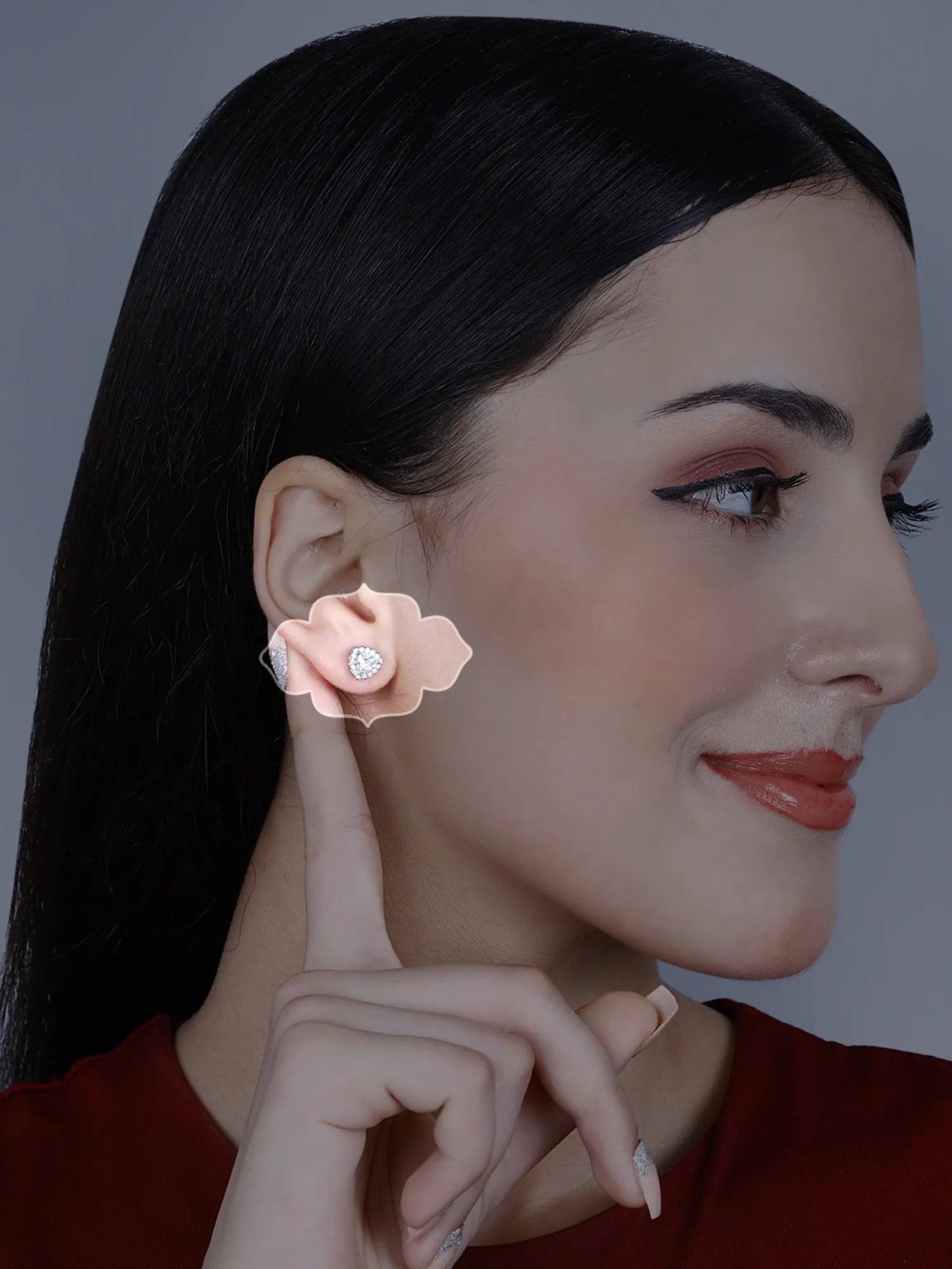 Sylvexia Silver Teardrop Halo Crystal Stud Earrings for Women