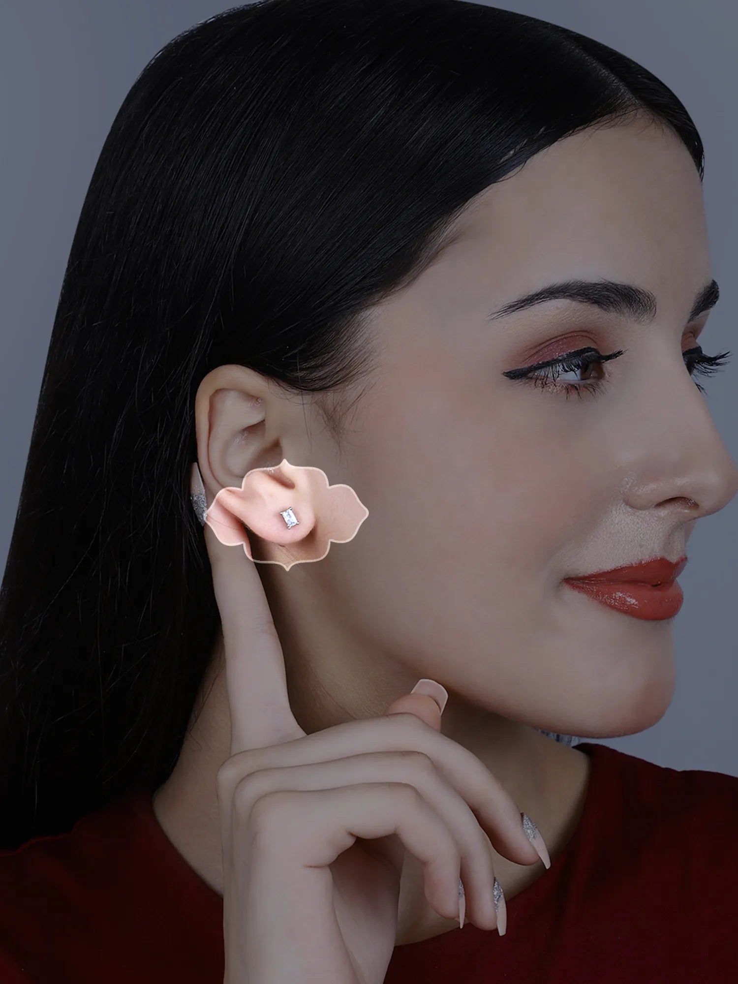 Sylvexia Silver Baguette Crystal Stud Earrings
