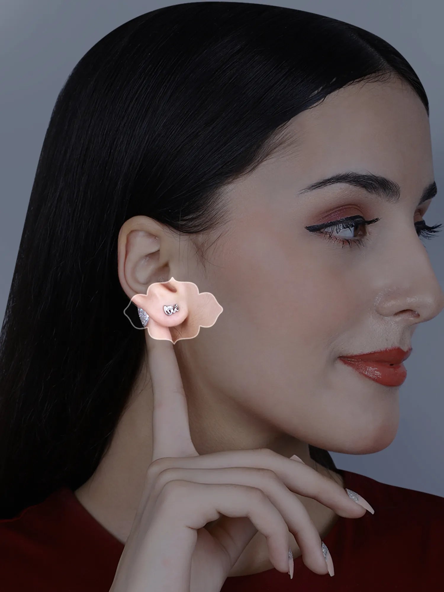 Sylvexia Silver Love Script Crystal Stud Earrings