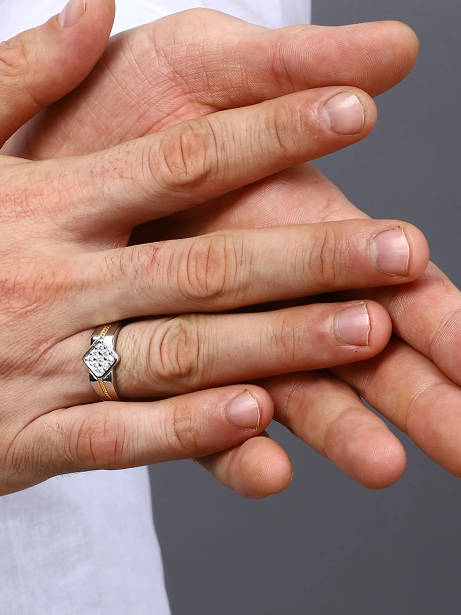 Sylvexia Men’s Two-Tone Square CZ Ring | Silver & Gold Stylish Statement Ring for Men