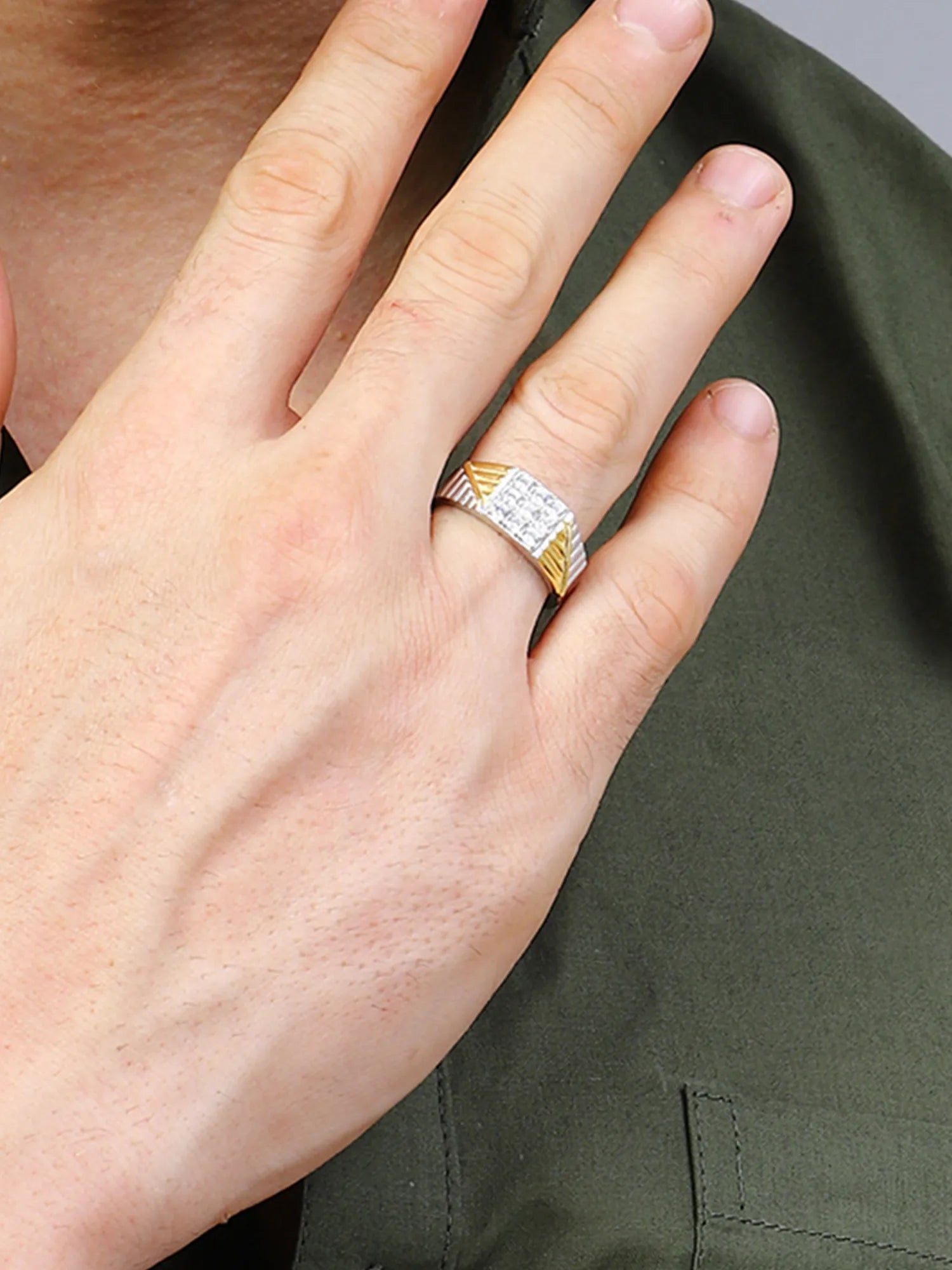 Sylvexia 925 Sterling Silver Two Tone CZ Ring for Men | Gold & Silver Designer Ring