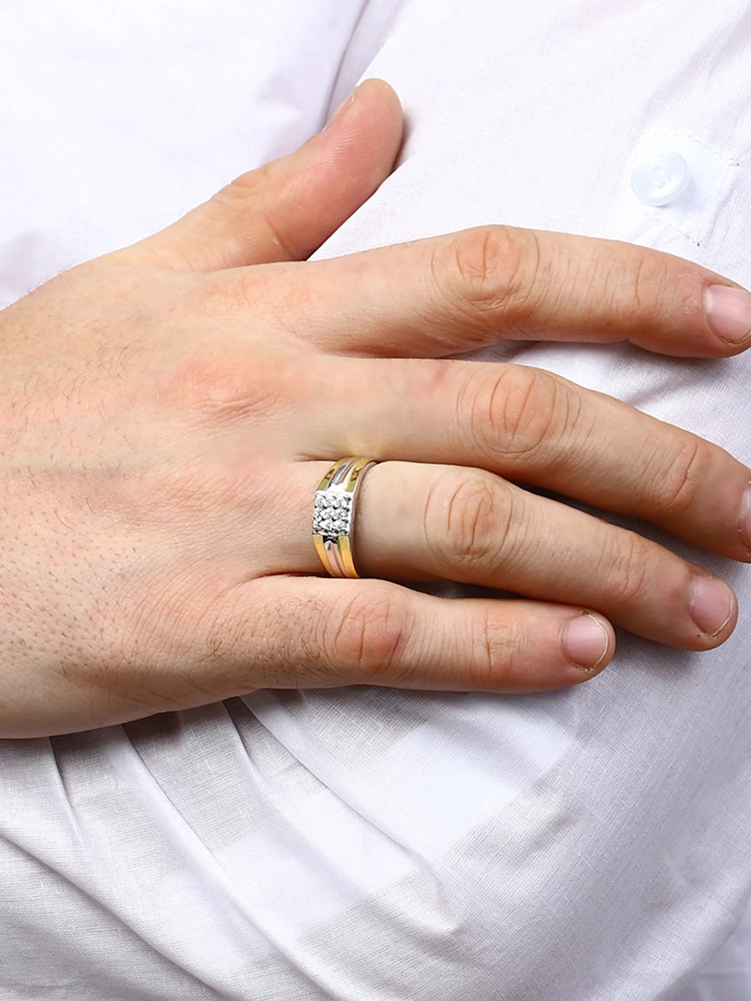 Sylvexia Two-Tone Gold & Silver CZ Cluster Men’s Ring