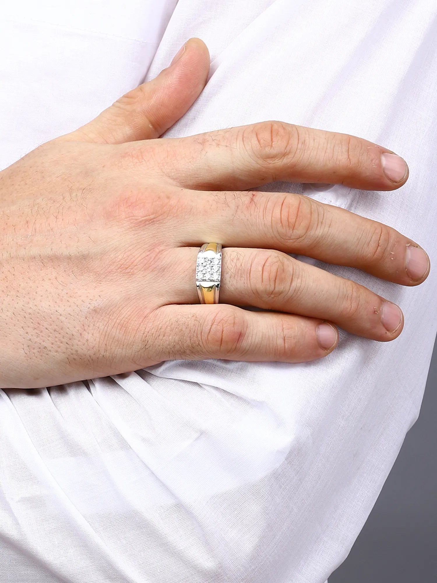 Sylvexia Men’s Two-Tone Gold & Silver CZ Cluster Designer Ring