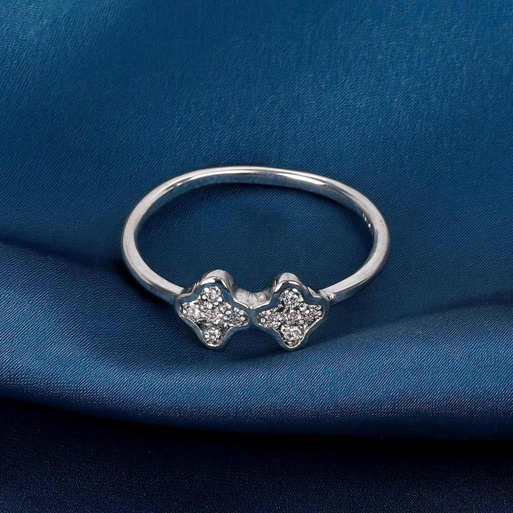 925 Sterling Silver Double Floral Ring with Sparkling Stones for Women