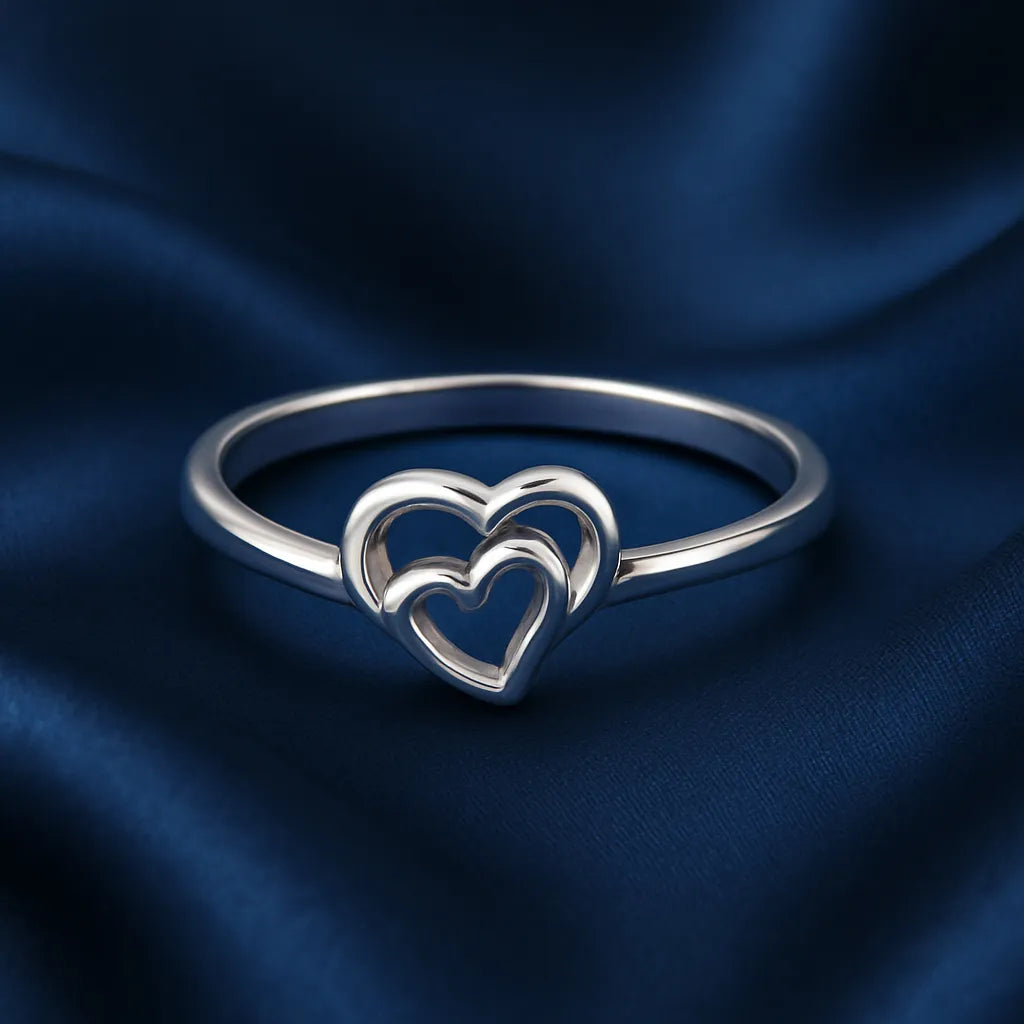 925 Sterling Silver Double Heart Ring for Women