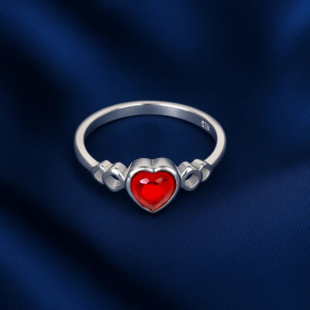 925 Sterling Silver Red Heart Ring for Women