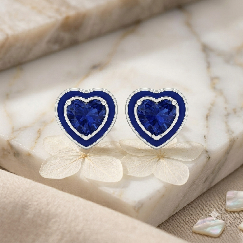 SYLVEXIA 925 Sterling Silver Blue Heart CZ Stud Earrings for Women