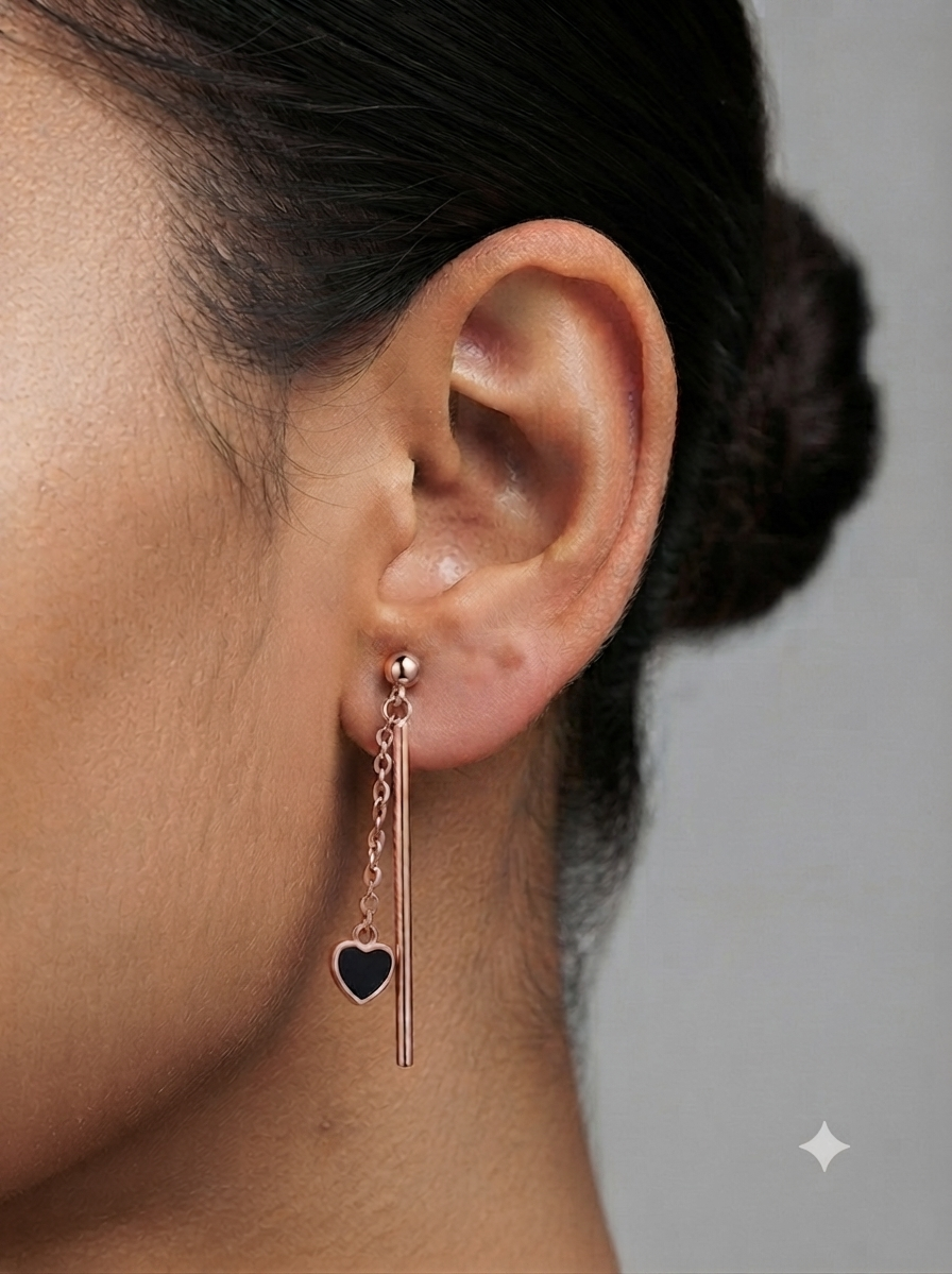 SYLVEXIA Rose Gold Plated Heart Drop Dangle Chain Earrings for Women