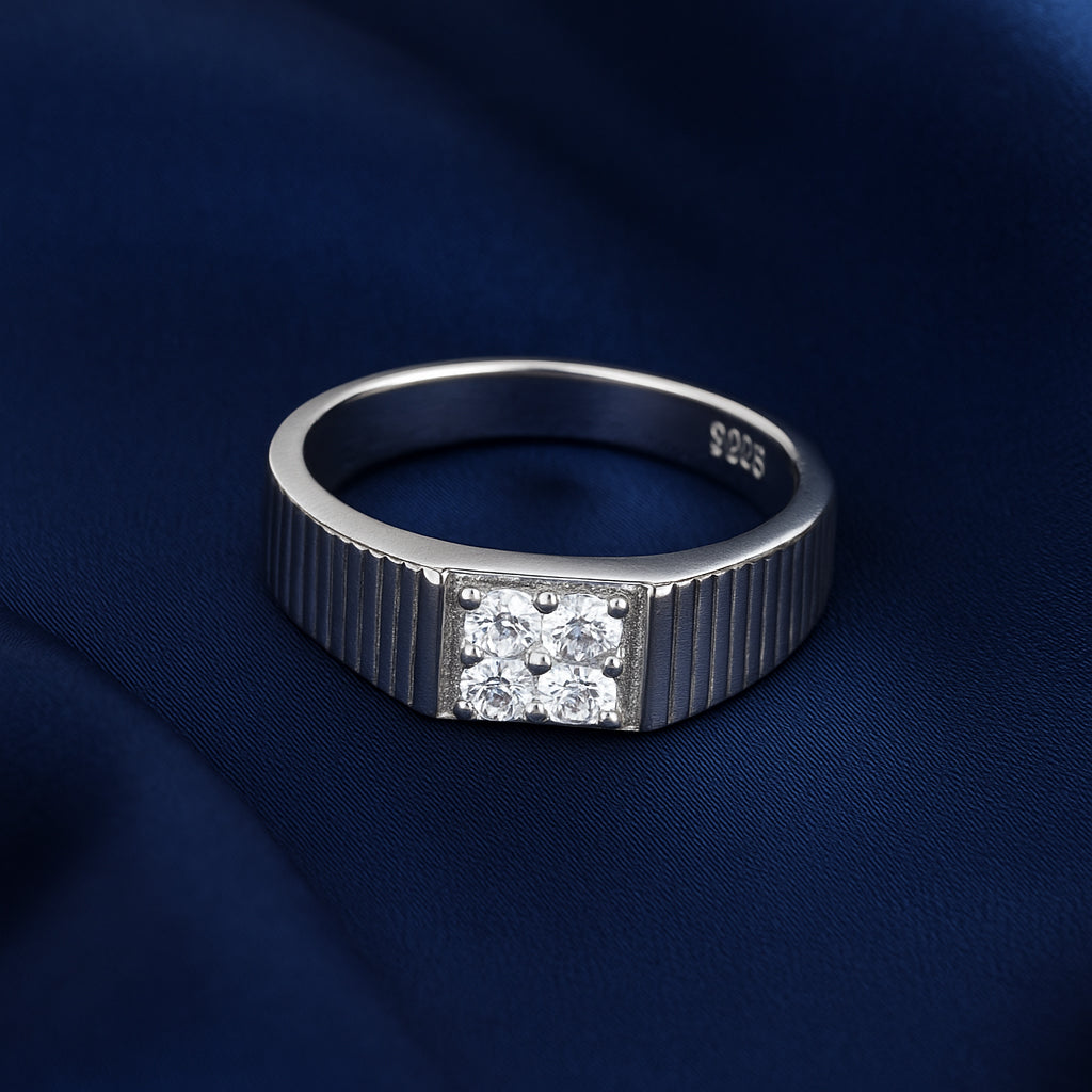 925 Sterling Silver Square Stone Ring for Women Textured Band Design