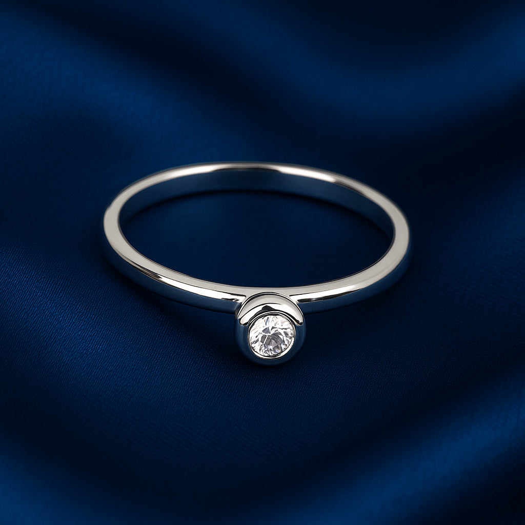925 Silver Solitaire Crystal Ring Minimal Women