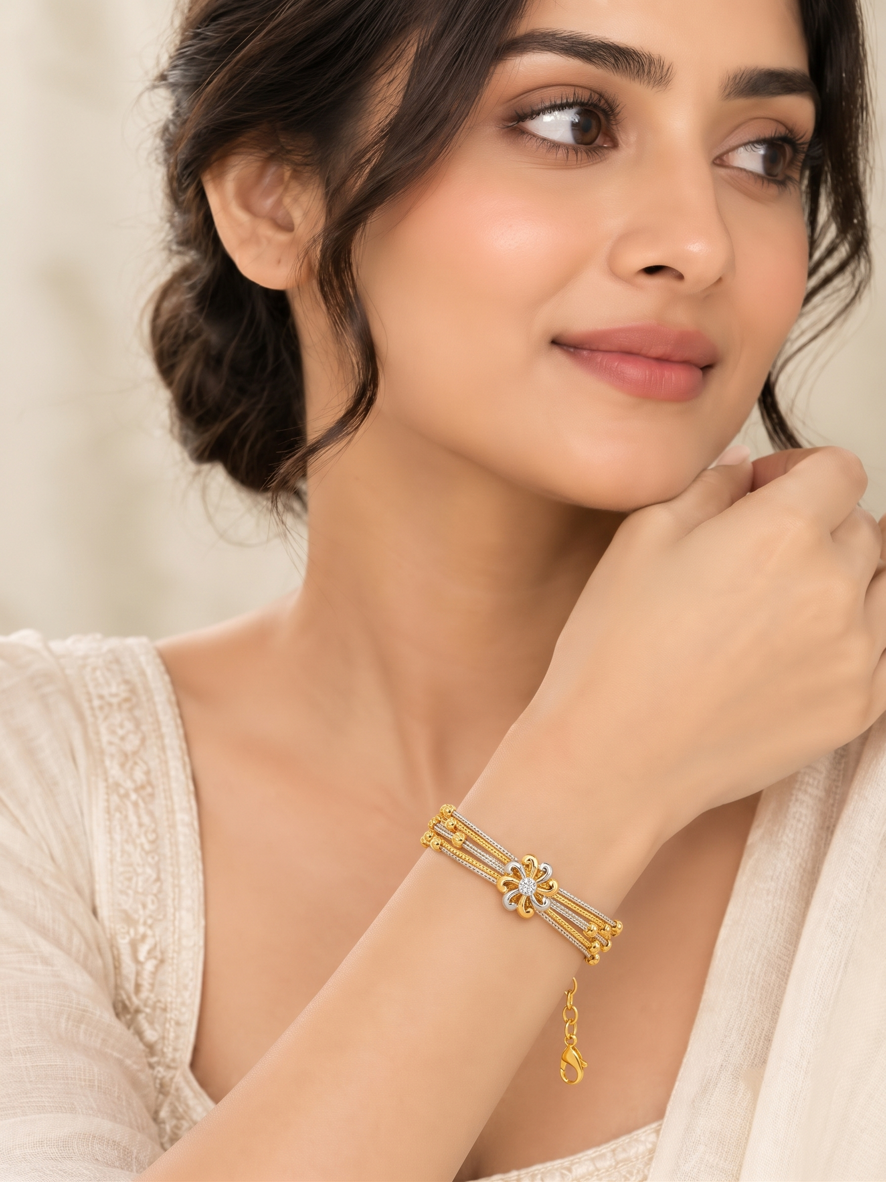 SYLVEXIA 925 Sterling Silver Gold Finish CZ Designer Bracelet for Women