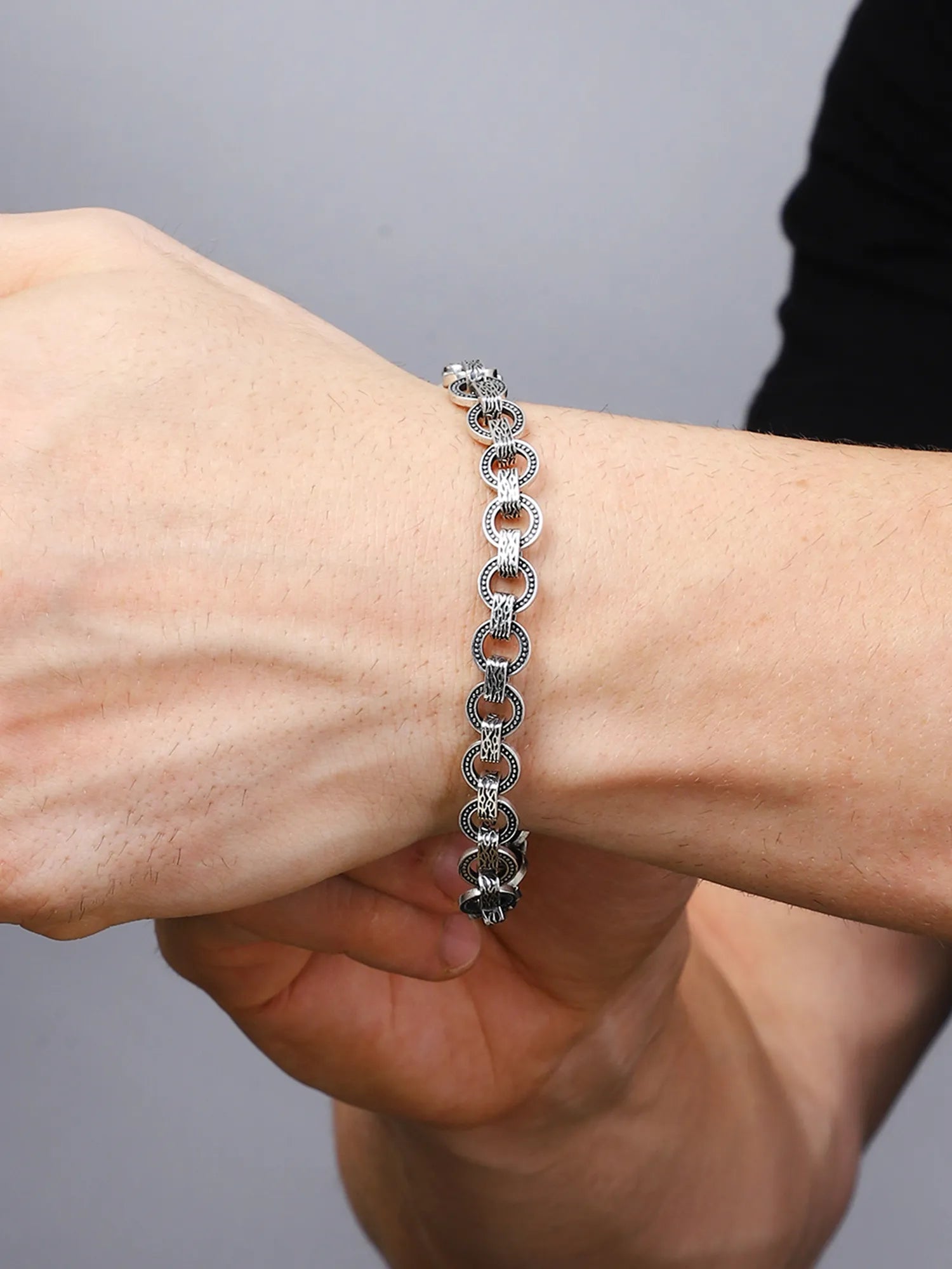 Sylevexia Silver Chain Link Bracelet for Men Stylish