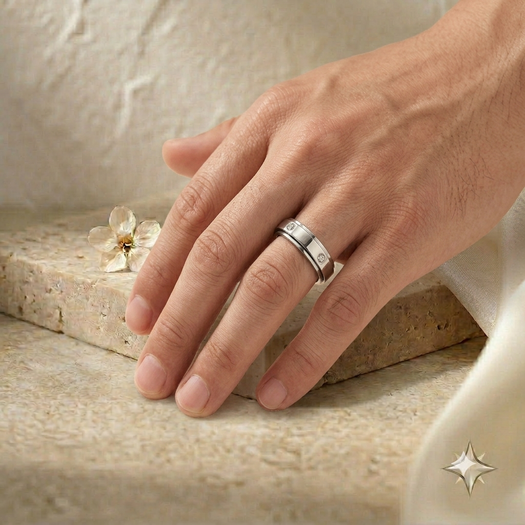 925 Sterling Silver Mens Bezel Set CZ Band Ring