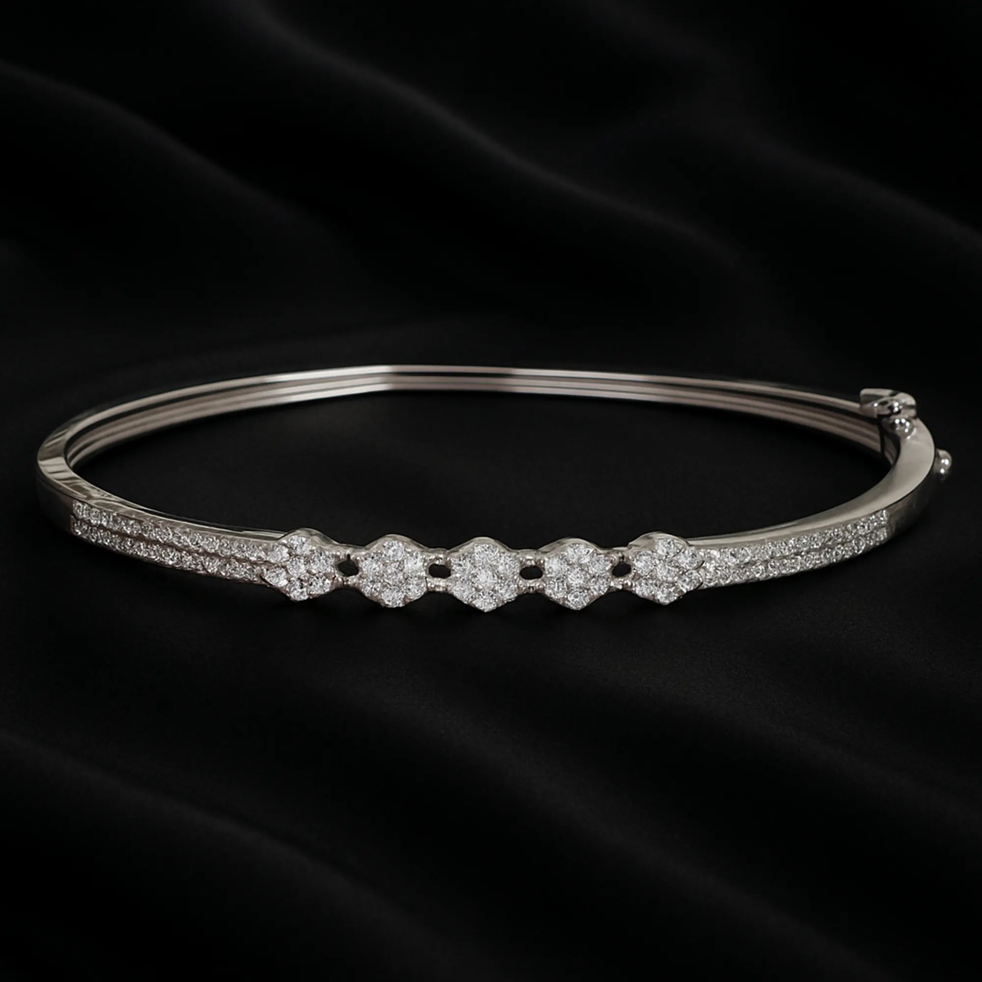 925 Sterling Silver Diamond-Style Floral Bangle Bracelet
