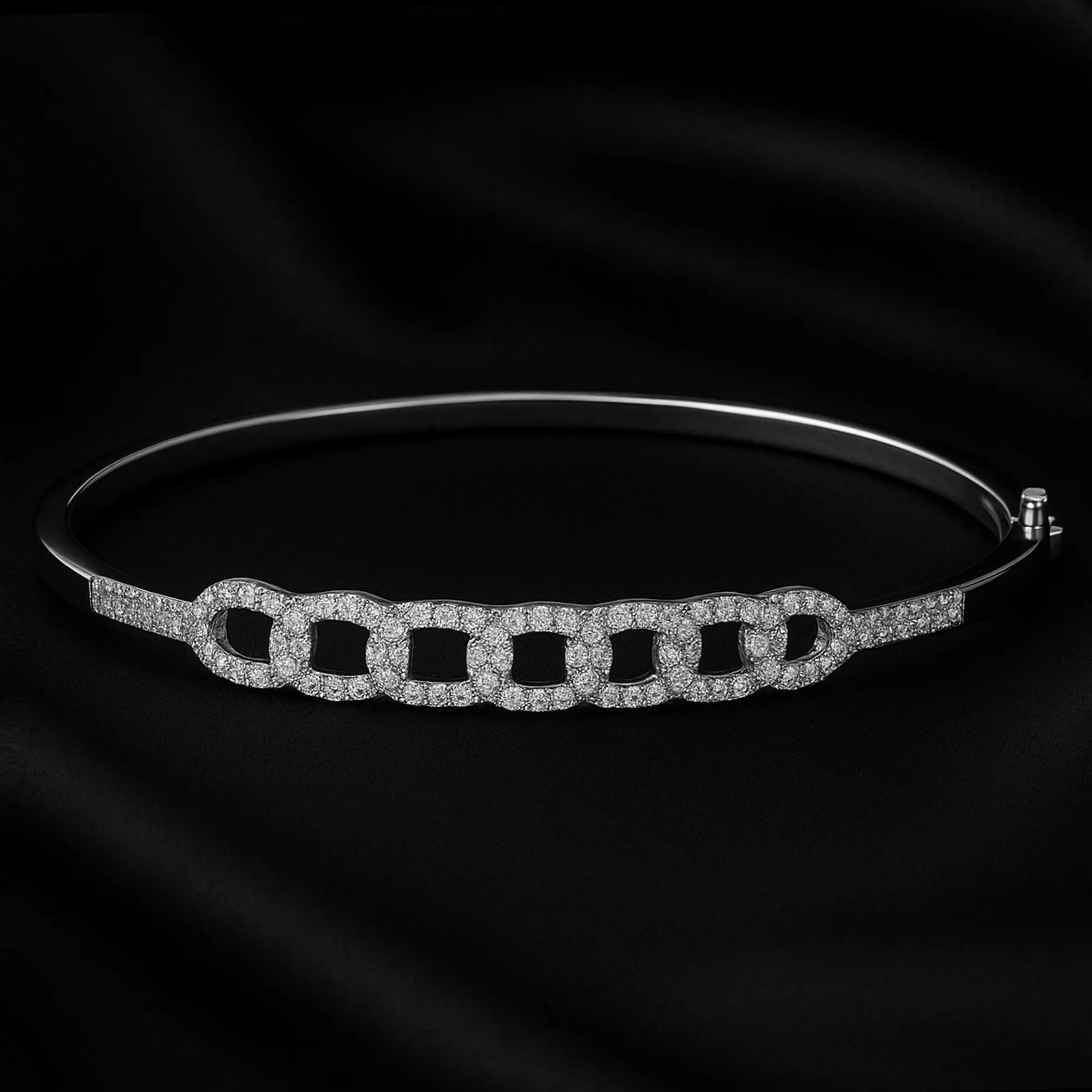Silver Chain Link Diamond Bangle Bracelet – Elegant Crystal Cuff for Women