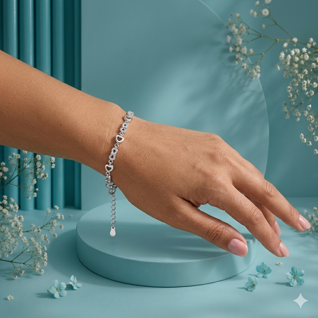 SYLVEXIA 925 Sterling Silver Heart Infinity Bracelet for Women