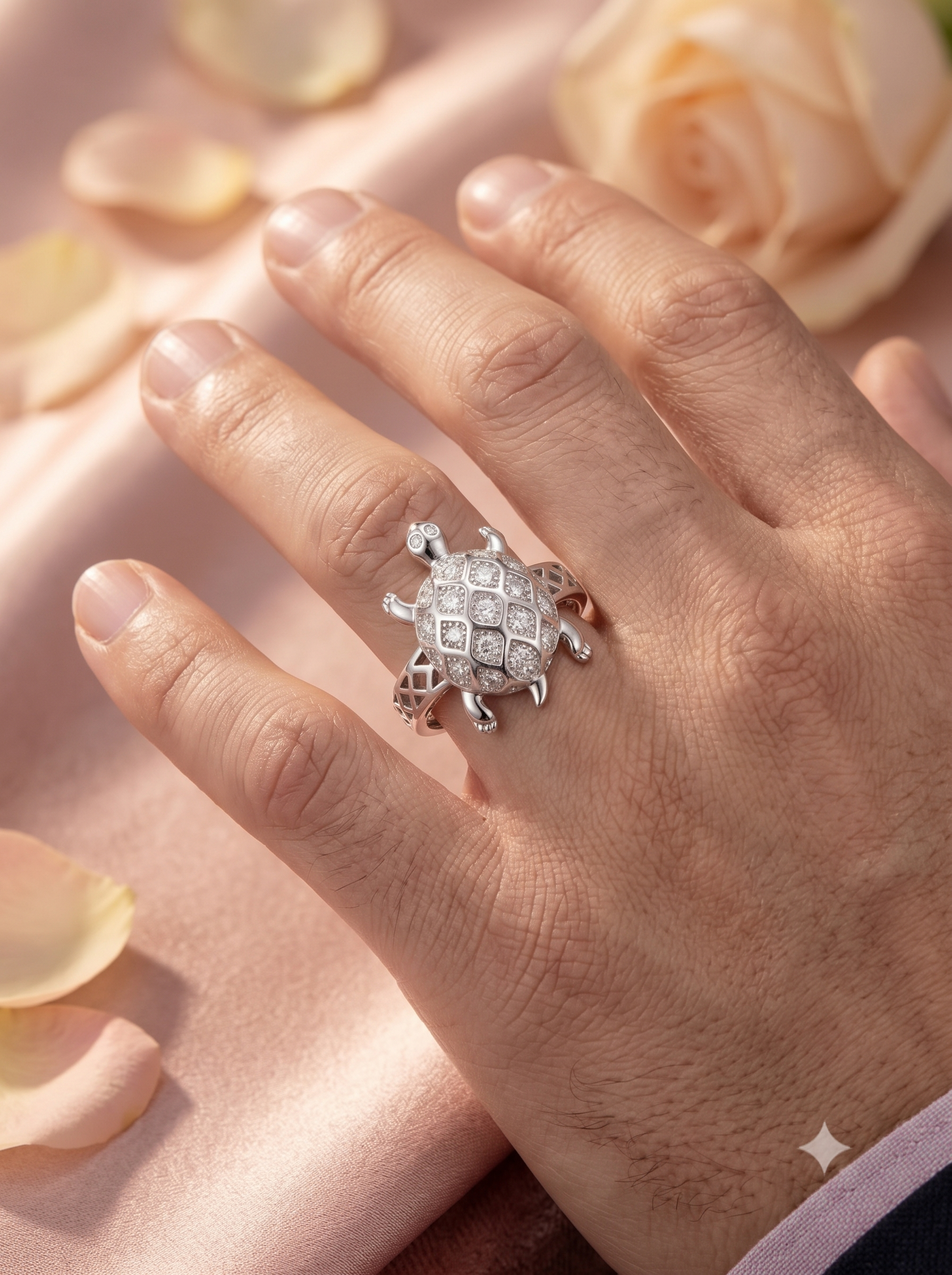 SYLVEXIA 925 Sterling Silver Turtle CZ Statement Ring for Men