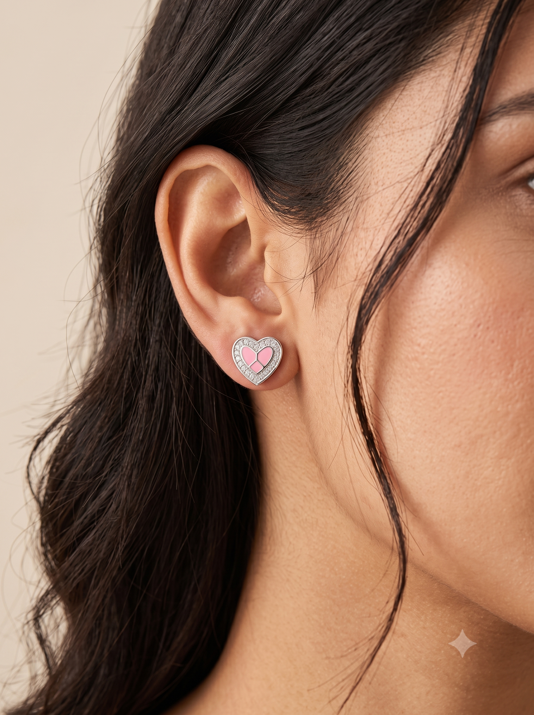 SYLVEXIA 925 Sterling Silver Pink Heart Stud Earrings