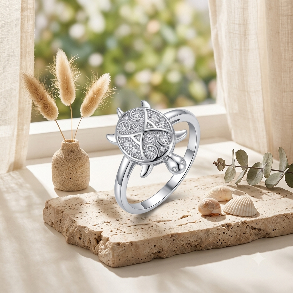Sylvexia 925 Sterling Silver CZ Turtle Ring for Women