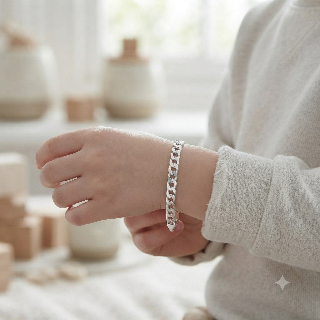 Sylvexia 925 Sterling Silver Kids Curb Chain Bracelet for Boys & Girls