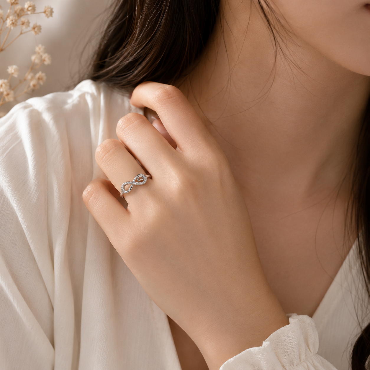 Sylvexia 925 Sterling Silver Infinity Heart CZ Ring for Women