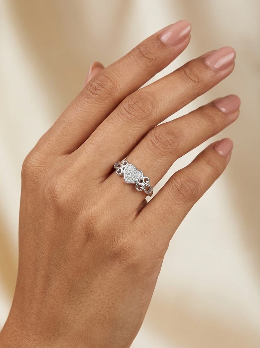 SYLVEXIA 925 Sterling Silver Heart Stone Ring for Women