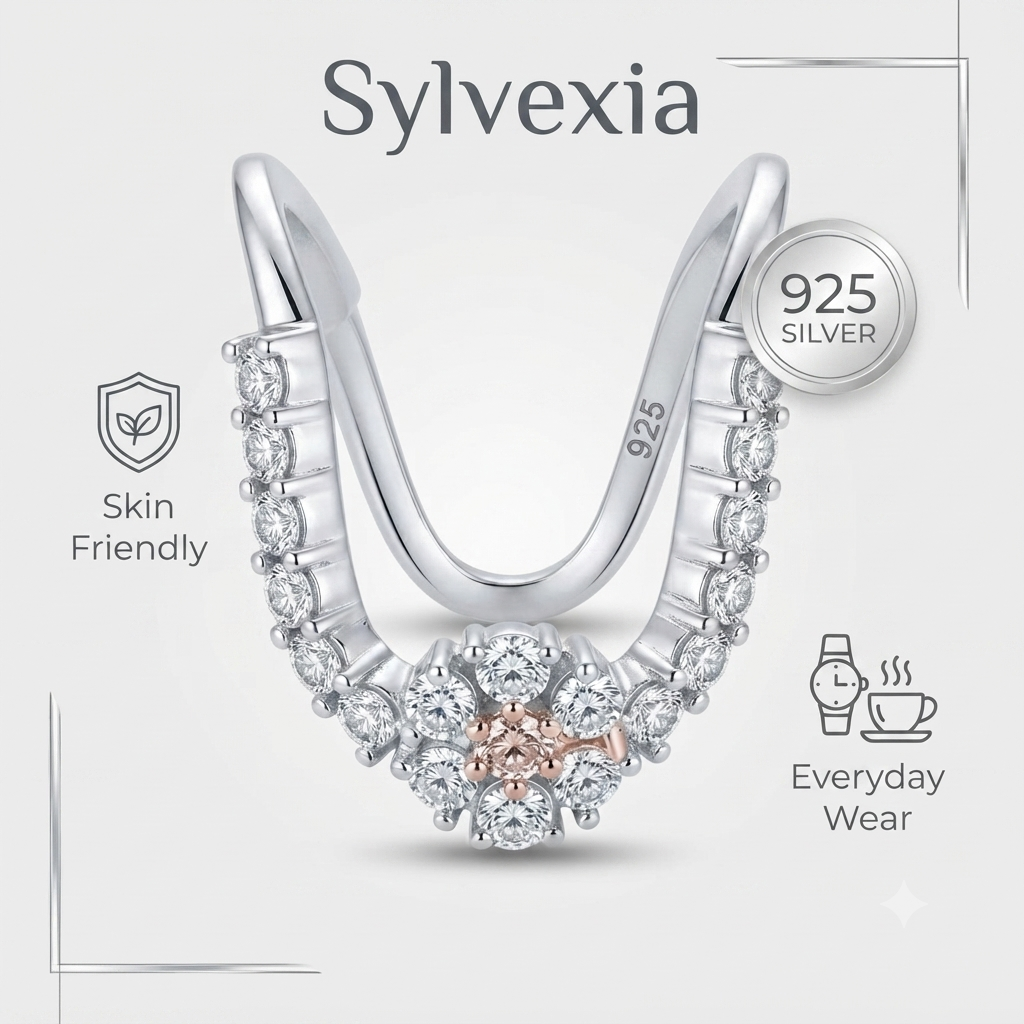 Sylvexia 925 Sterling Silver Two Tone CZ Cluster Ring for Women