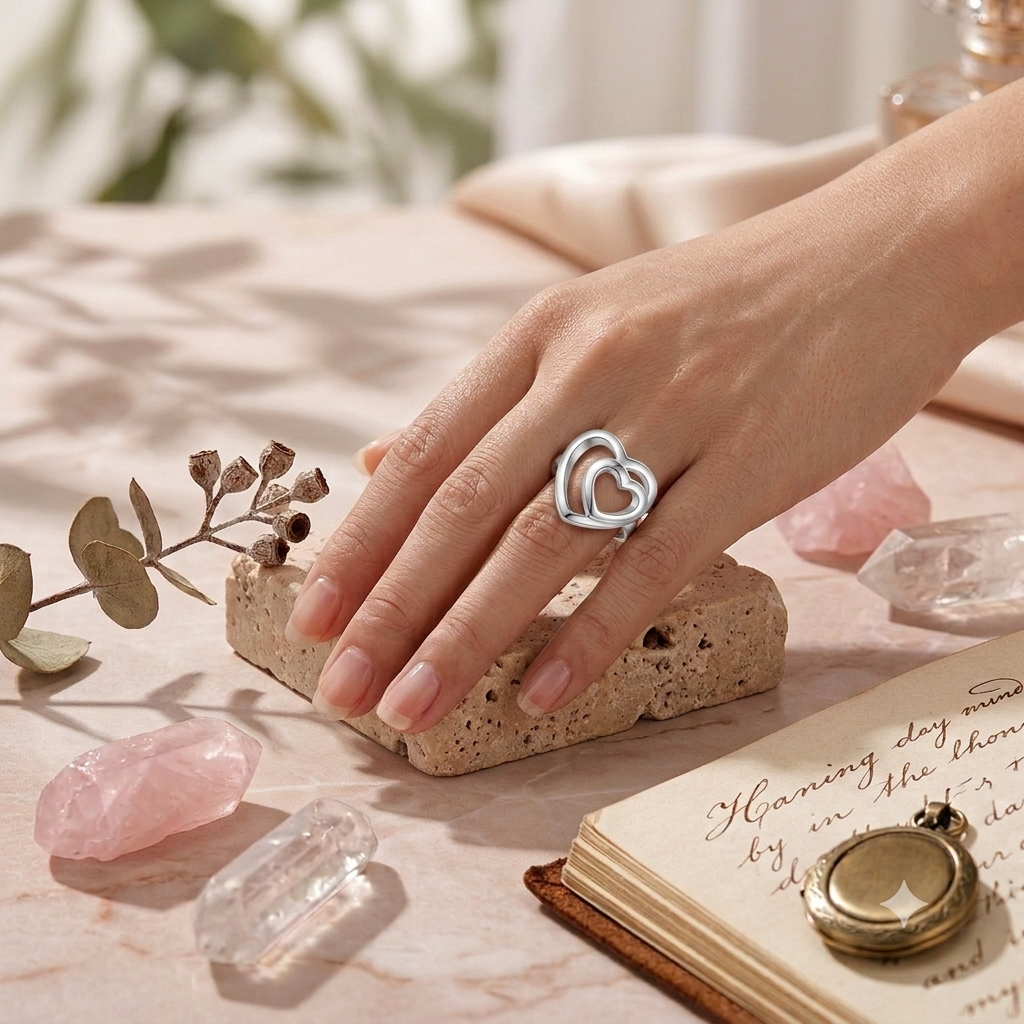 925 Sterling Silver Double Heart Ring for Women