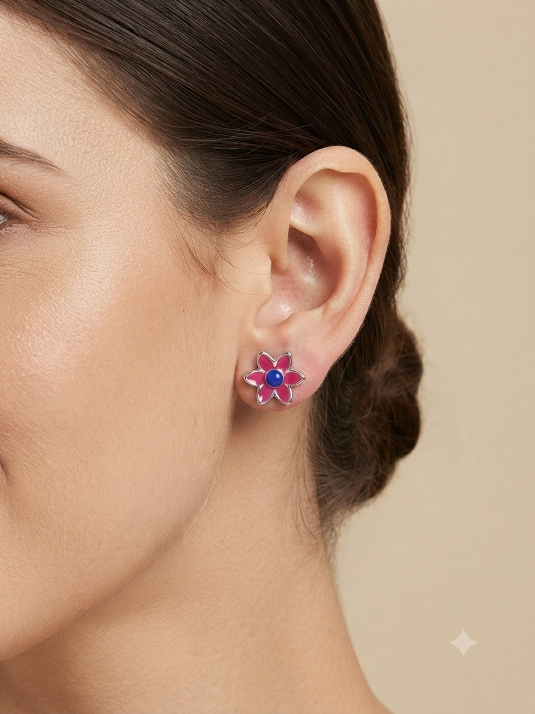 SYLVEXIA 925 Sterling Silver Pink Floral Stud Earrings for Girls