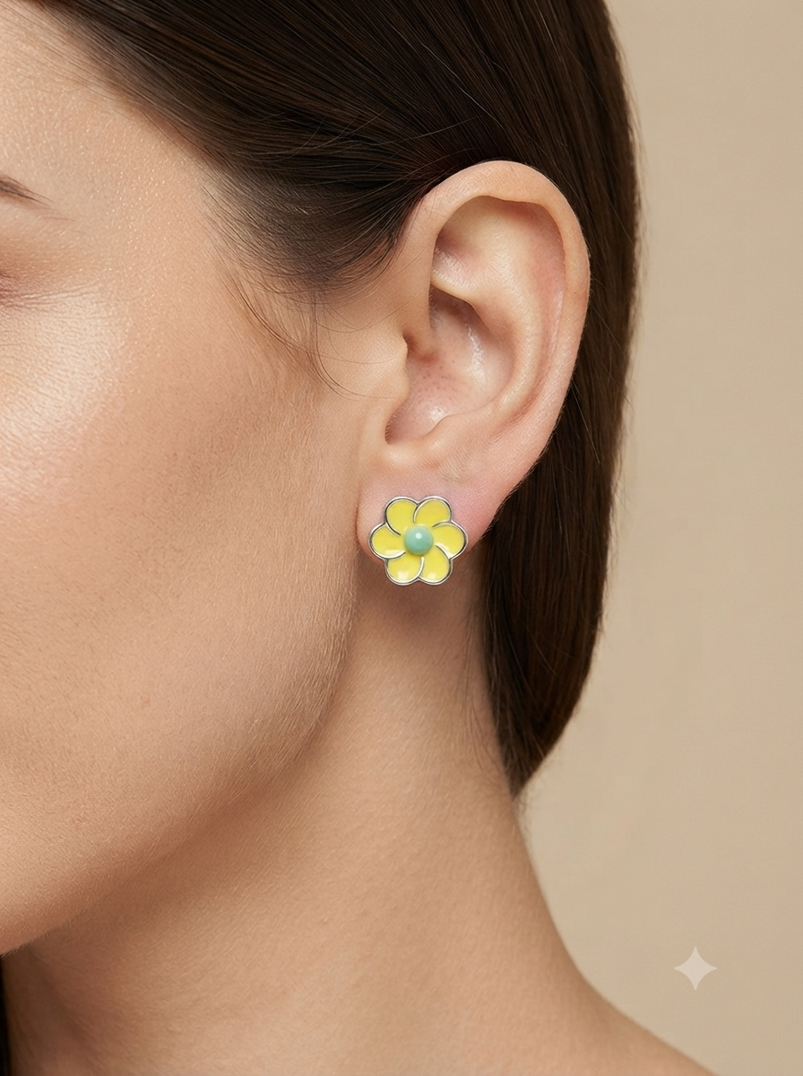 SYLVEXIA 925 Sterling Silver Yellow Floral Stud Earrings