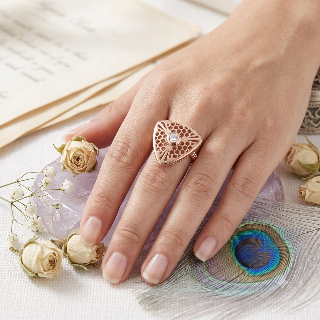 SYLVEXIA 925 Sterling Silver Rose Gold Geometric CZ Ring for Women