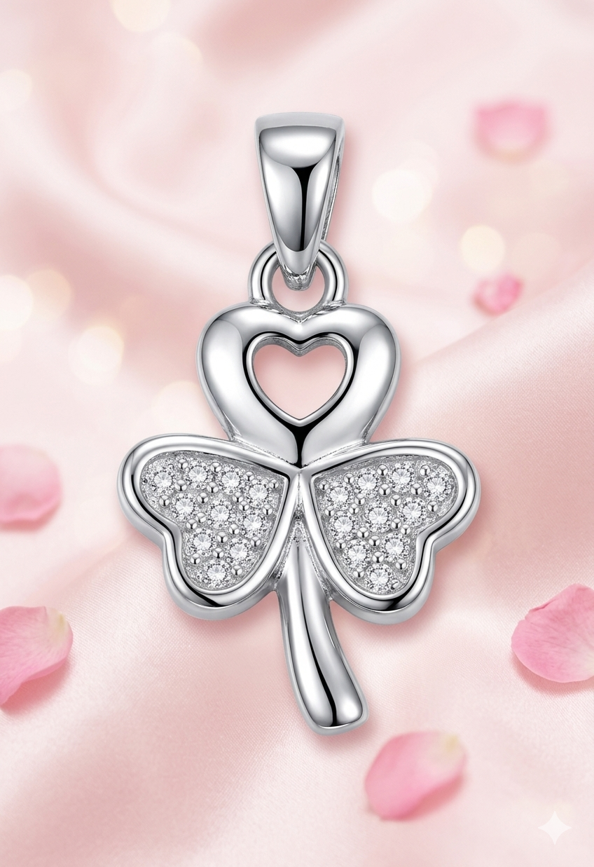 925 Sterling Silver Clover Heart Pendant for Women with CZ