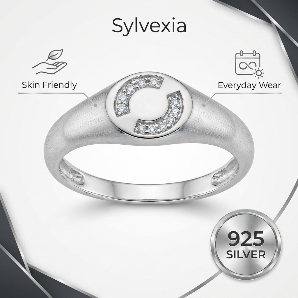 SYLVEXIA 925 Sterling Silver Circular CZ Signet Ring for Women