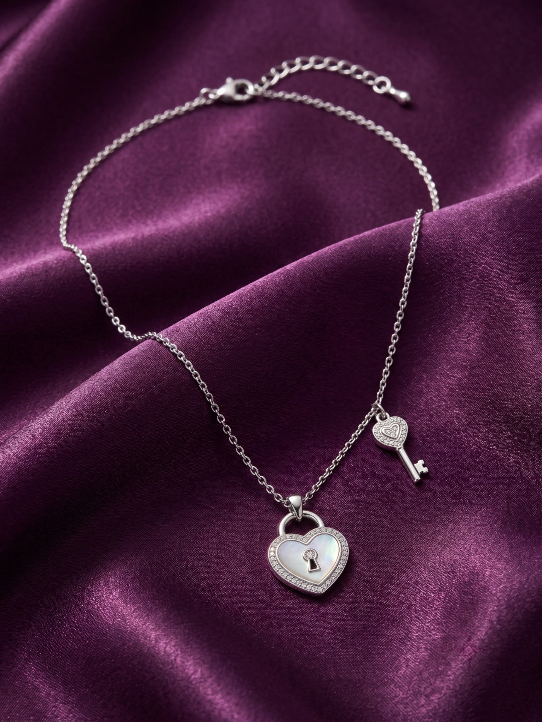 SYLVEXIA 925 Sterling Silver Heart Lock and Key Pendant Necklace for Women