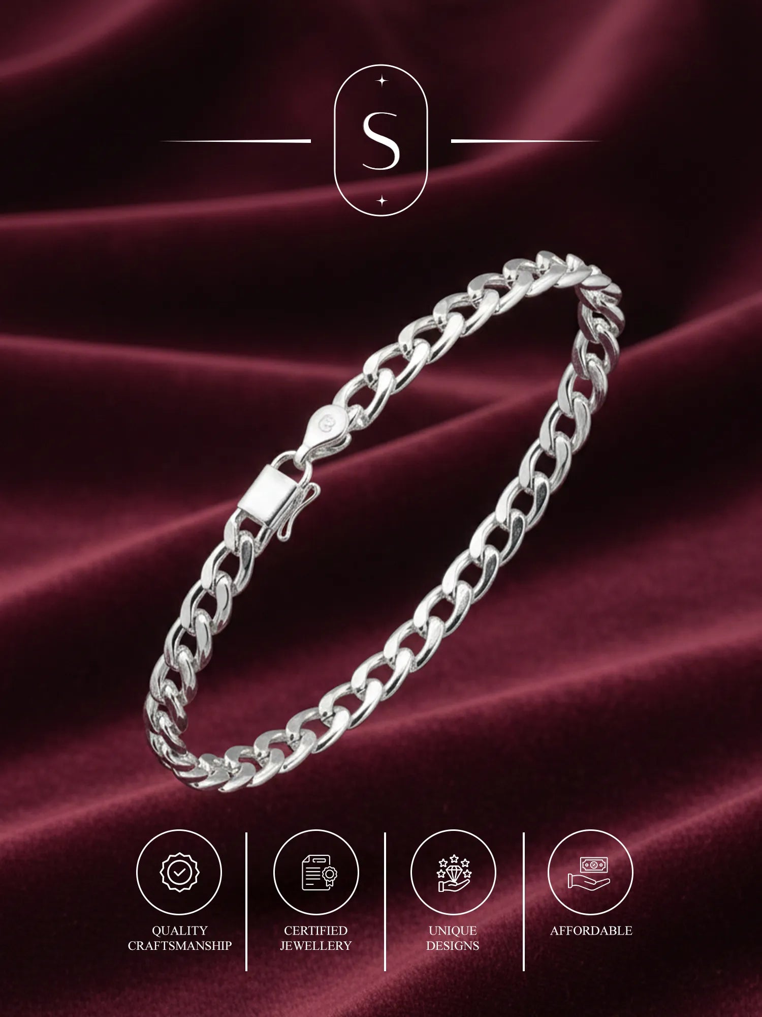 Sylvexia Men’s Silver Classic Link Chain Bracelet