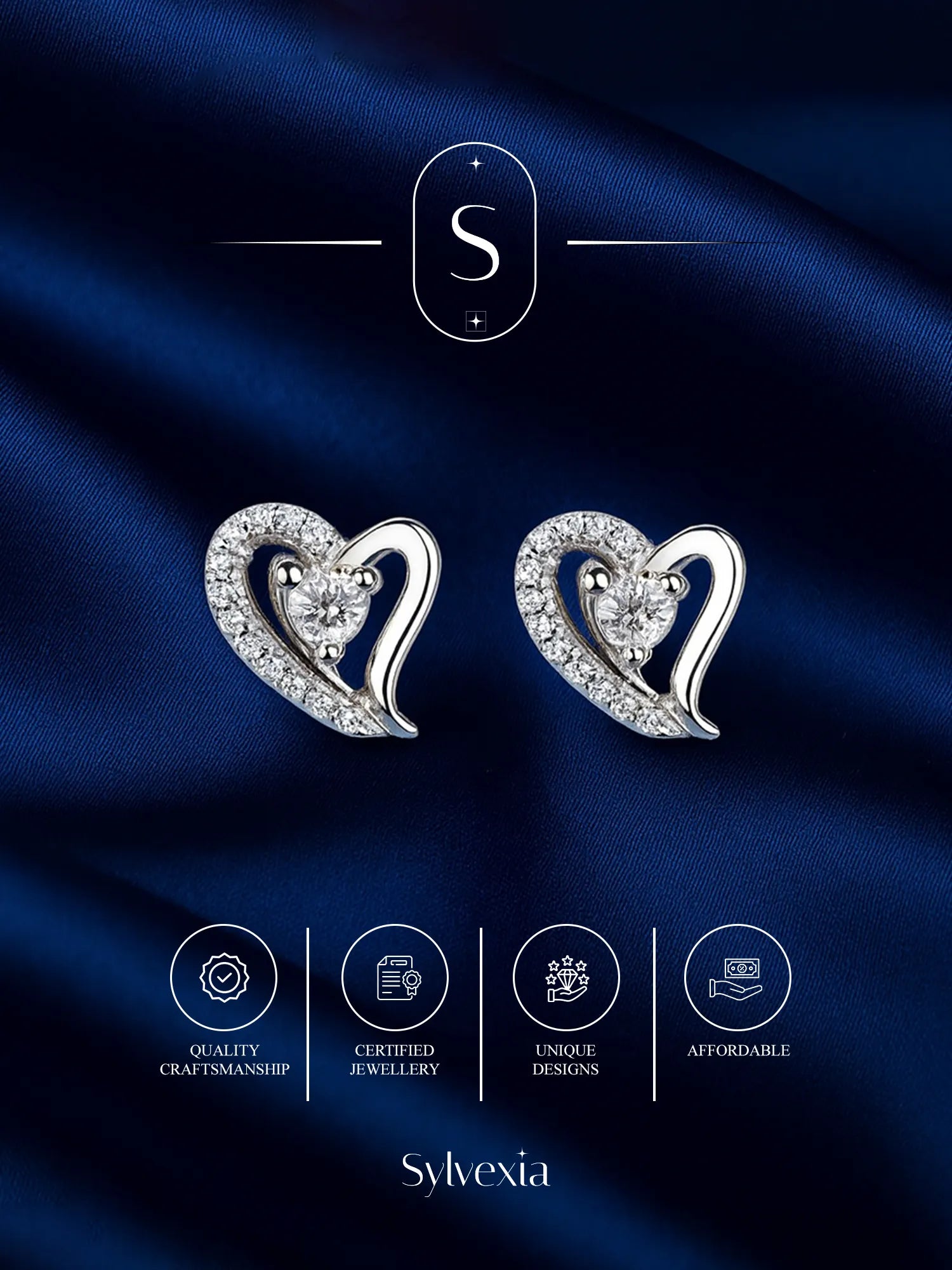 Sylvexia Silver Shimmering Heart Whisper Stud Earrings
