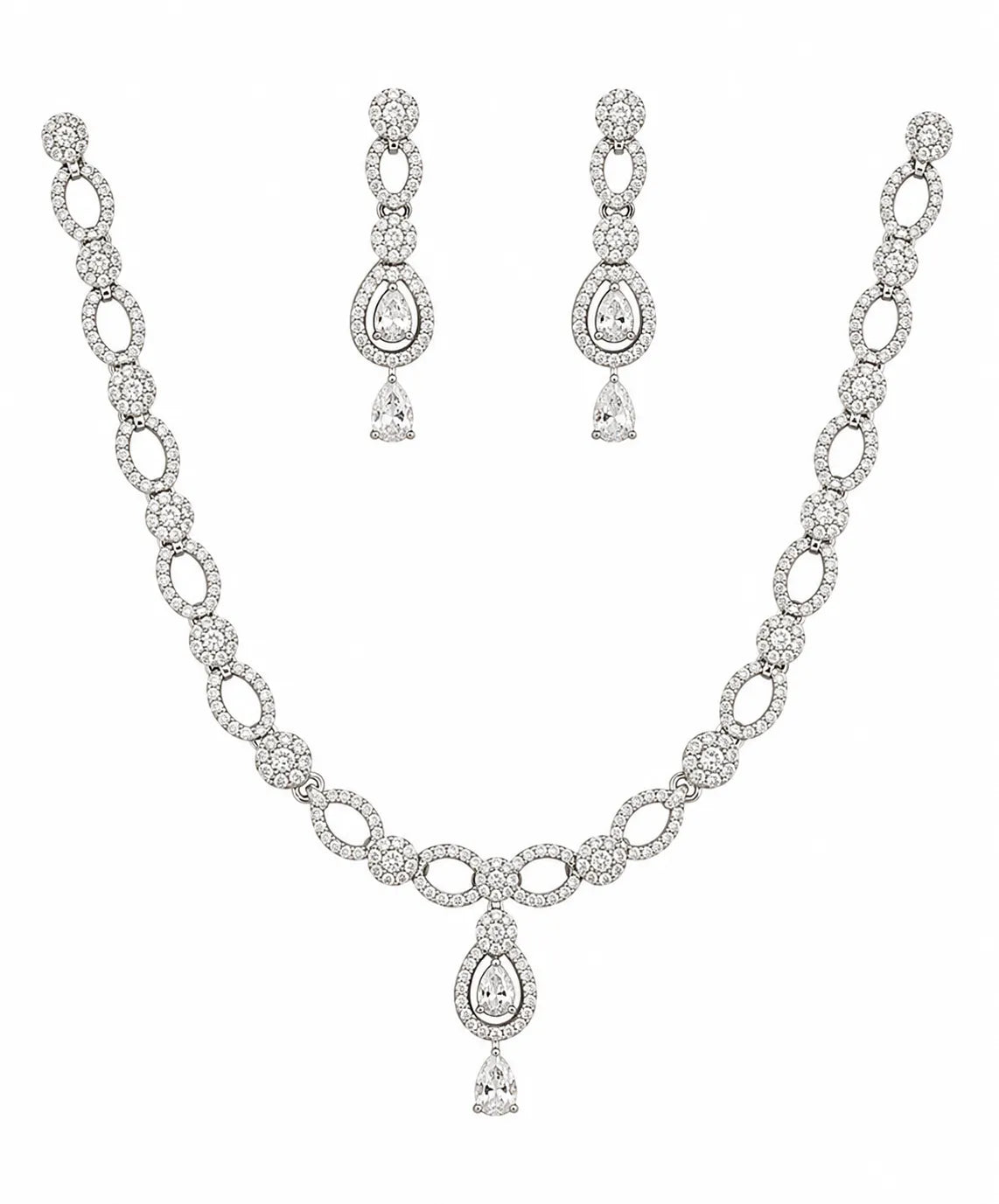 Sylvexia 925 Sterling Silver CZ Necklace Set with Drop Earrings for Women