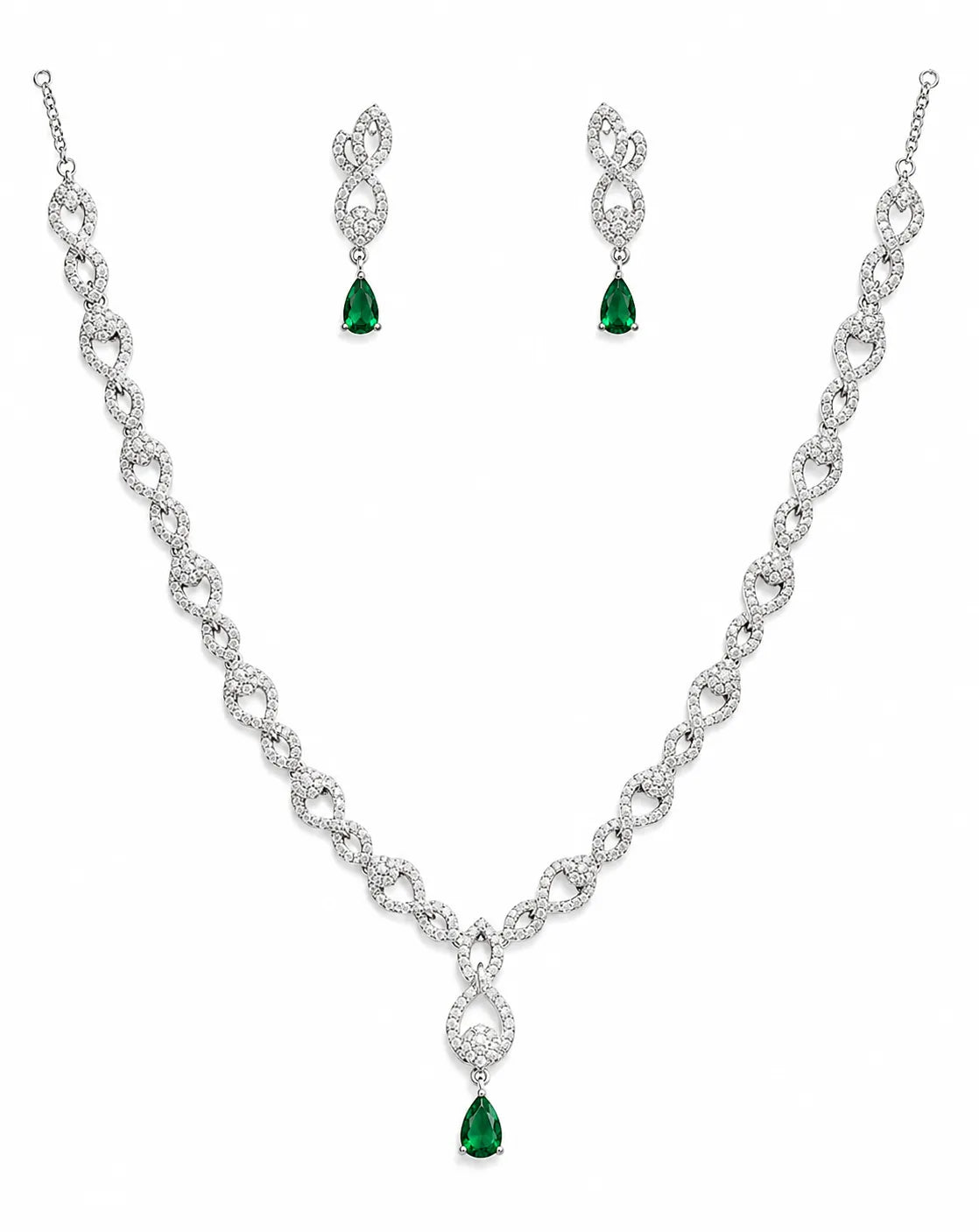 Sylvexia 925 Sterling Silver Green Pear Cut Necklace Set for Women