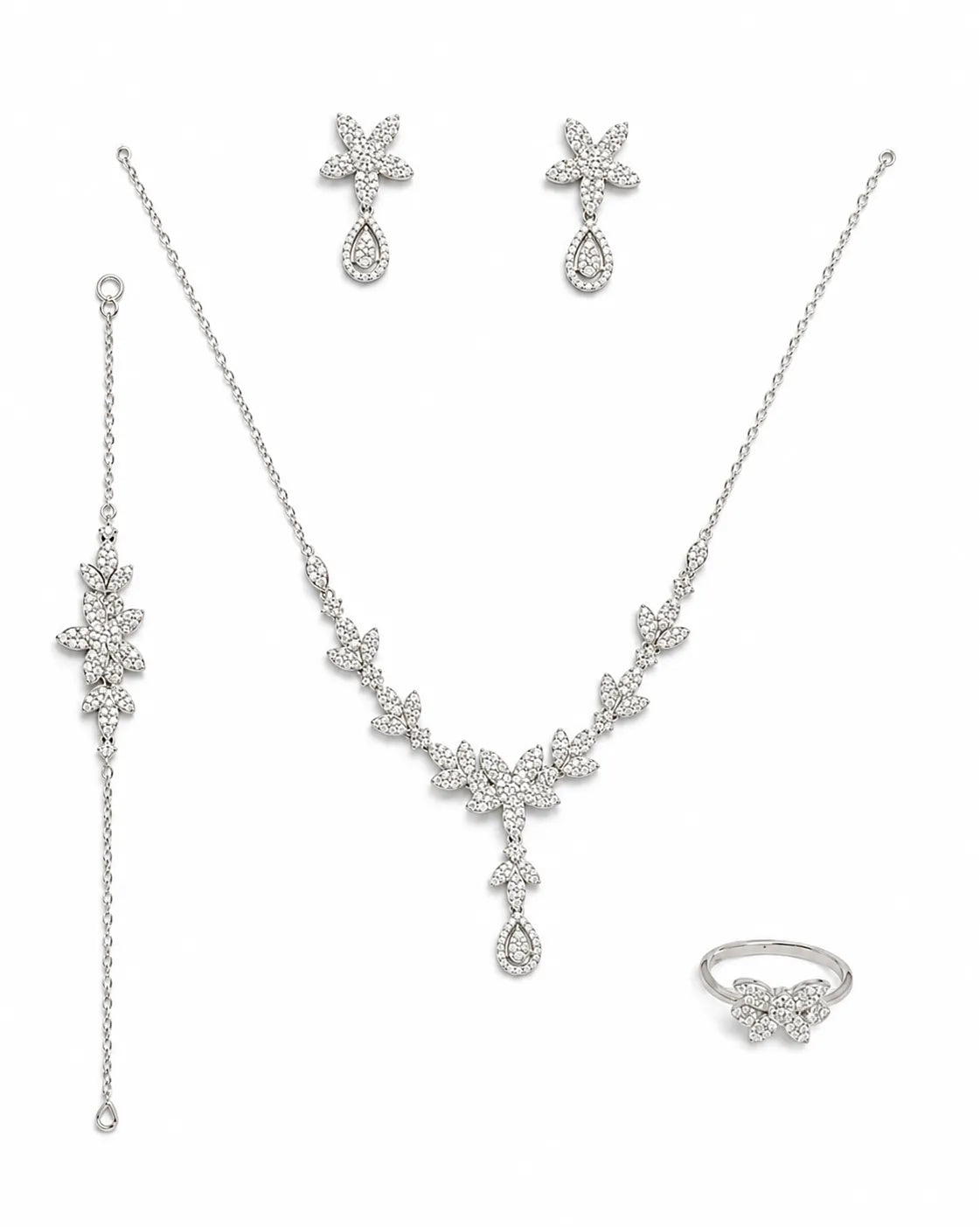 Sylvexia 925 Sterling Silver Pear Cut CZ Bridal Jewelry Set for Women