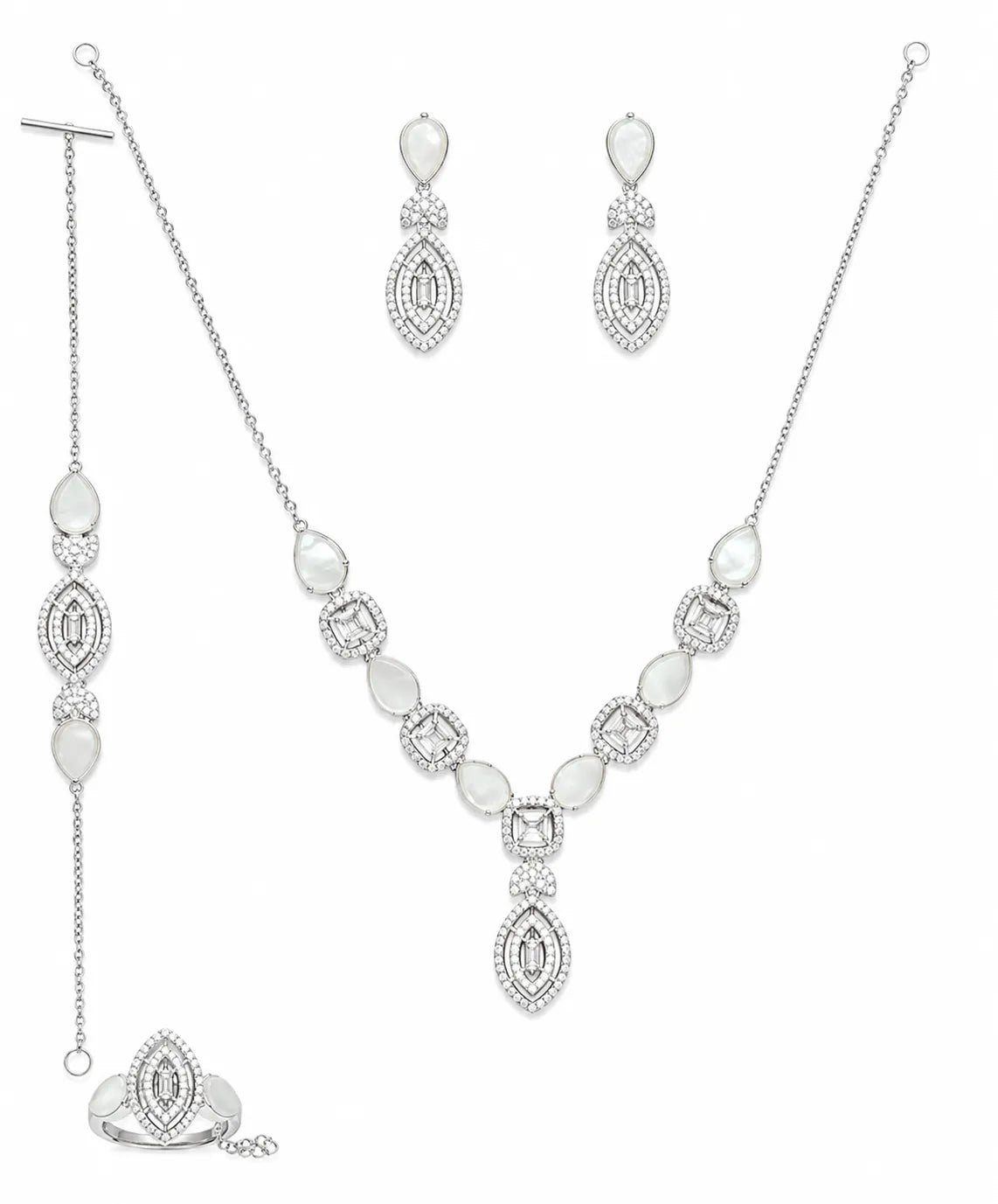 Sylvexia Elegant 925 Silver Teardrop CZ Necklace Set for Women