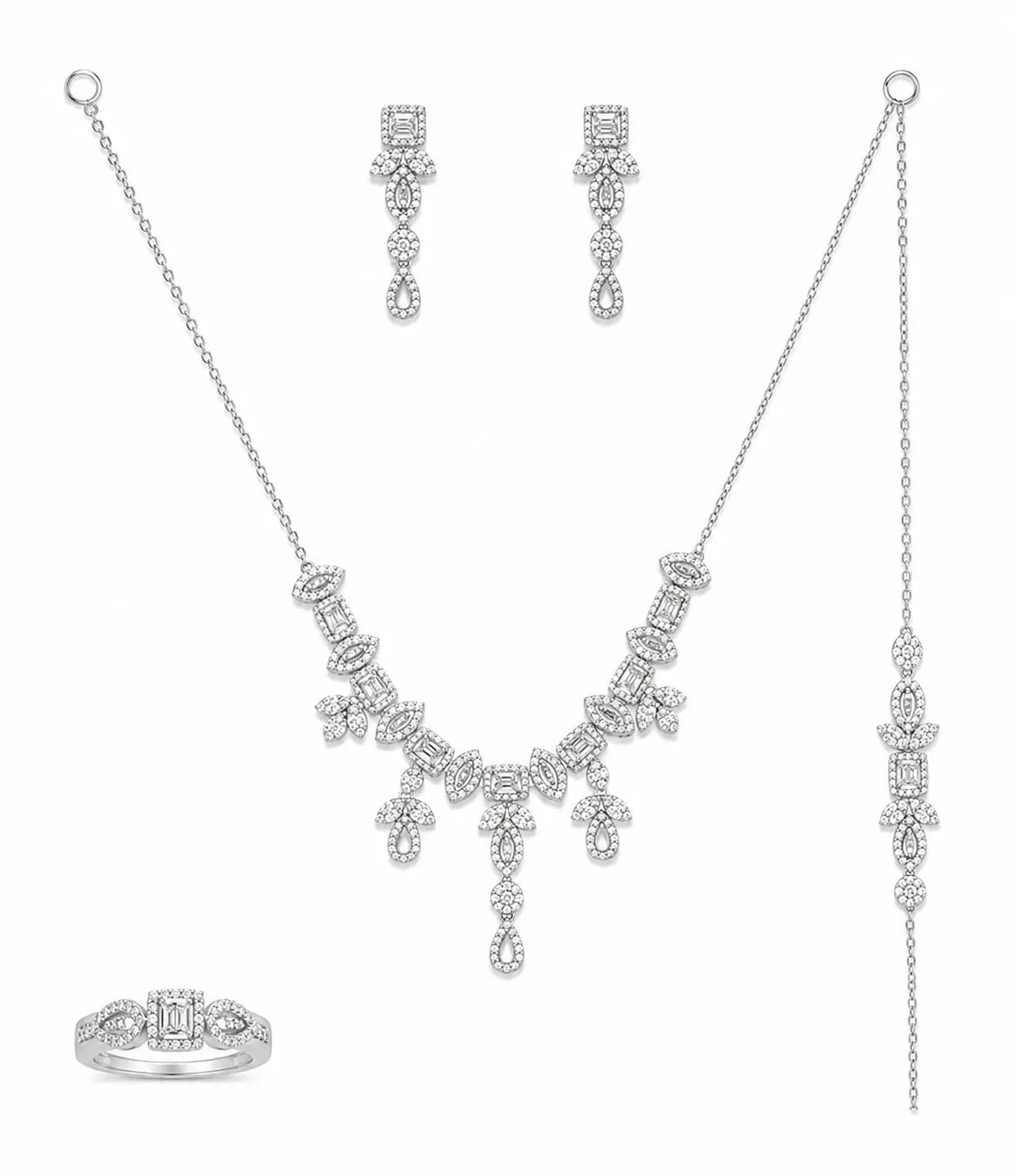 Sylvexia Elegant 925 Silver Teardrop CZ Necklace Set for Women