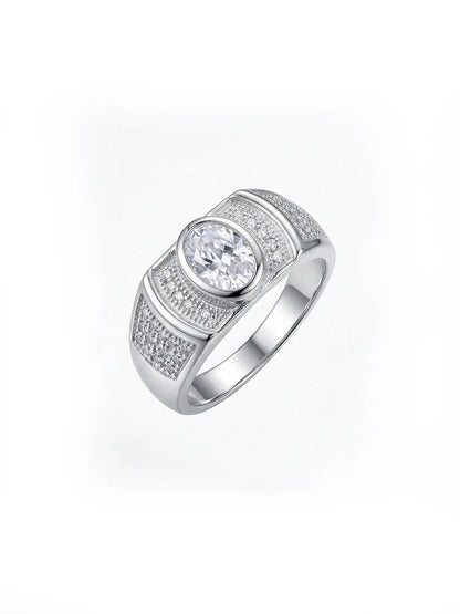 Sylvexia 925 Sterling Silver Round CZ Stone Ring for Men