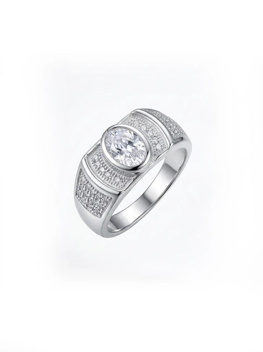 Sylvexia 925 Sterling Silver Round CZ Stone Ring for Men