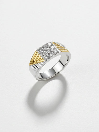 Sylvexia 925 Sterling Silver Two Tone CZ Ring for Men | Gold & Silver Designer Ring