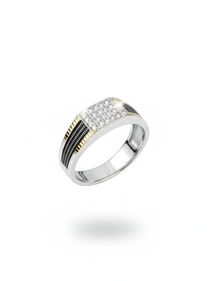 Sylvexia 925 Sterling Silver Gold Plated CZ Designer Ring for Men