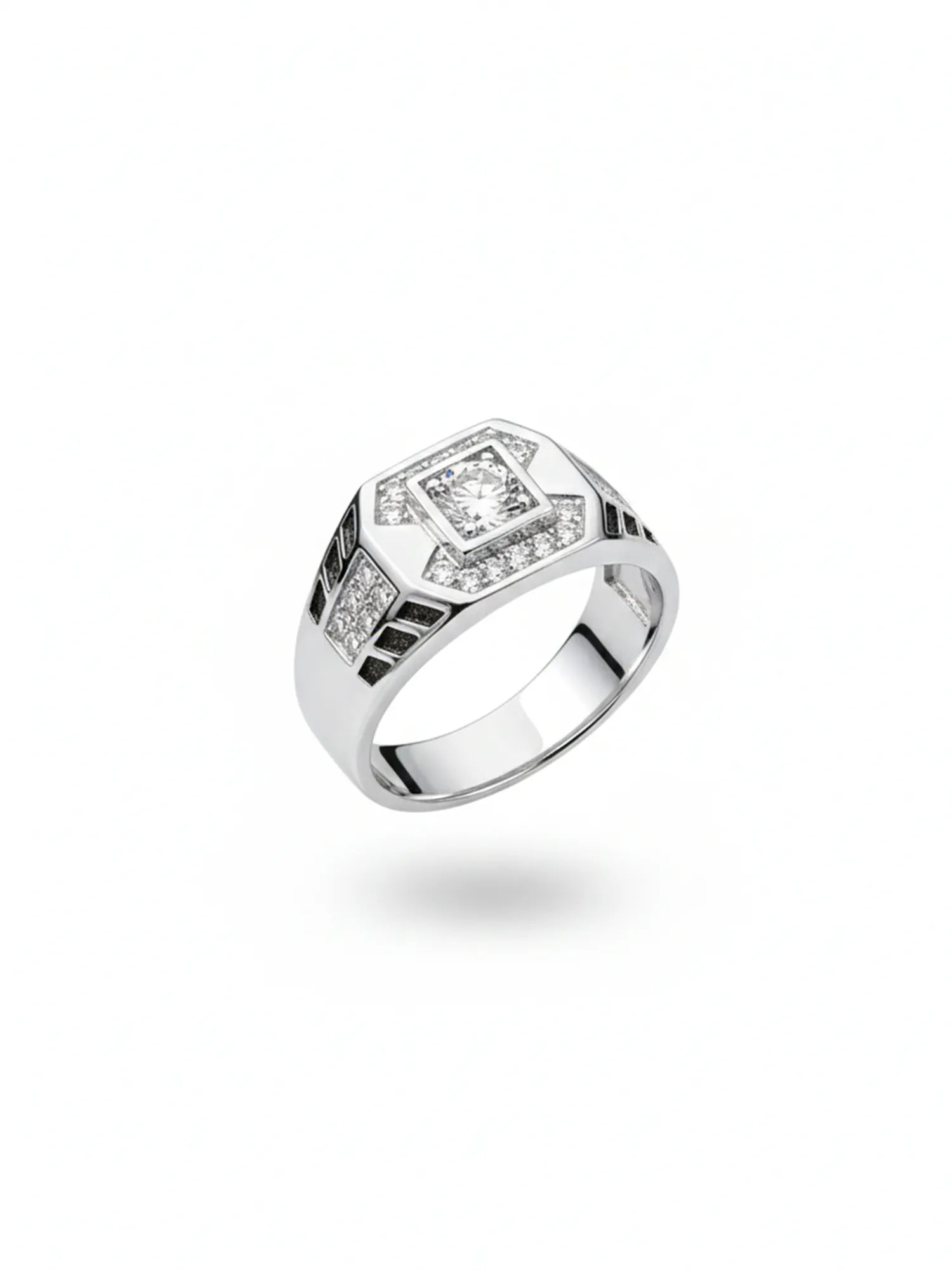 Sylvexia Men’s Silver Square Diamond Ring Stylish