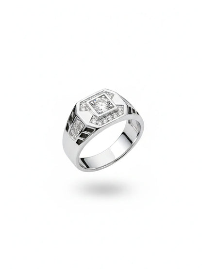 Sylvexia Men’s Silver Square Diamond Ring Stylish