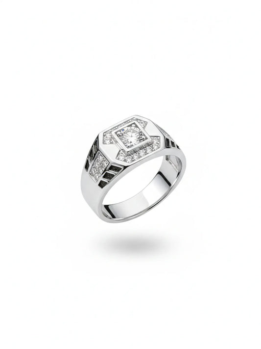 Sylvexia Men’s Silver Square Diamond Ring Stylish